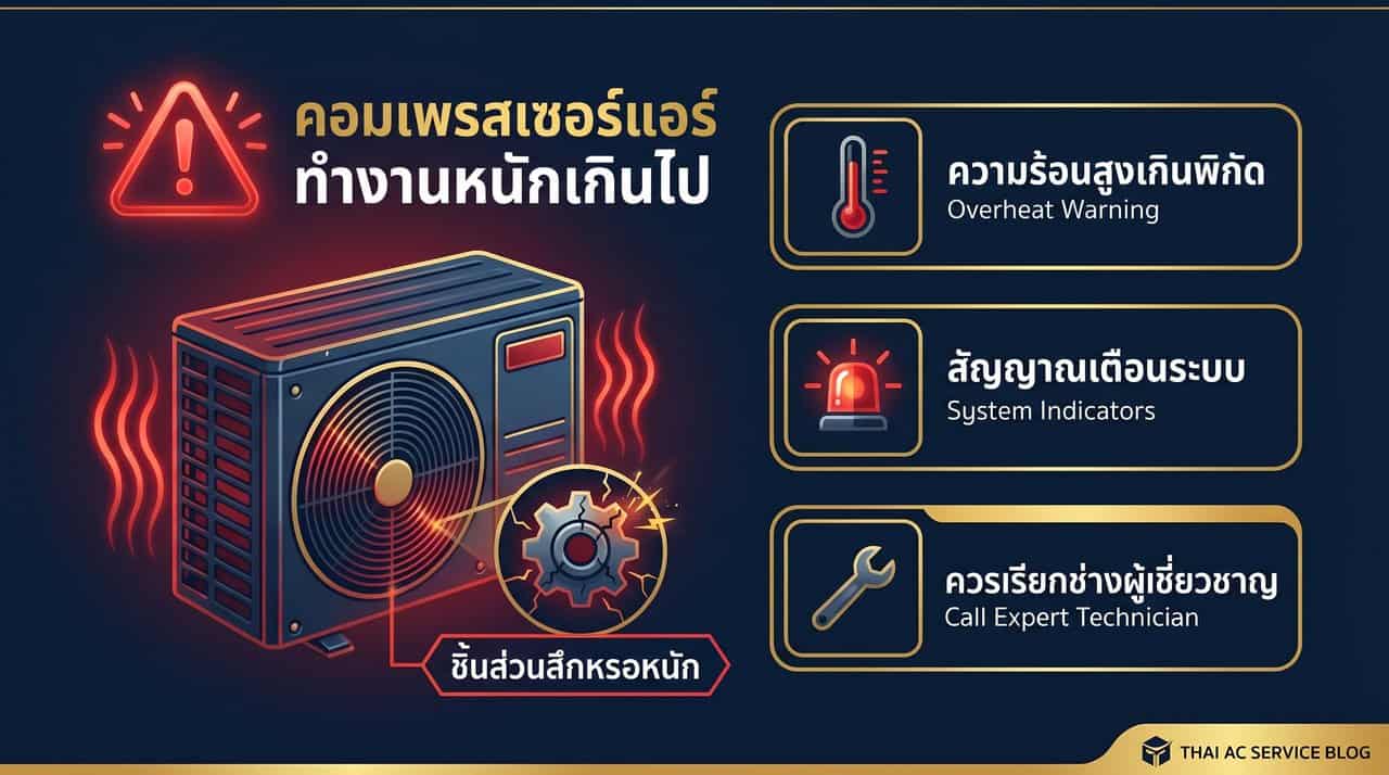 คอมเพรสเซอร์แอร์ทำงานหนักและตัดบ่อย อาการน้ำยาแอร์ขาด
