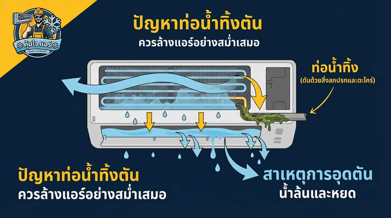 ท่อน้ำทิ้งแอร์อุดตัน สาเหตุแอร์น้ำหยด