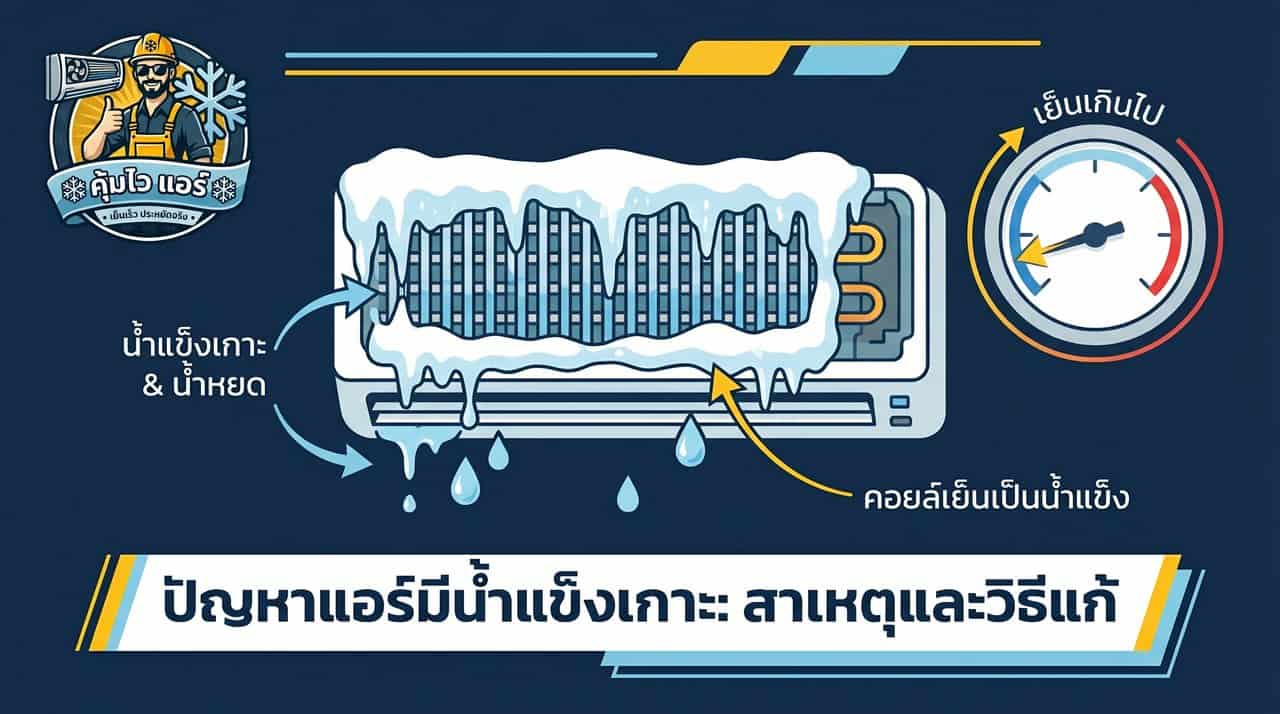 น้ำแข็งเกาะแผงคอยล์เย็นละลายทำให้แอร์น้ำหยด