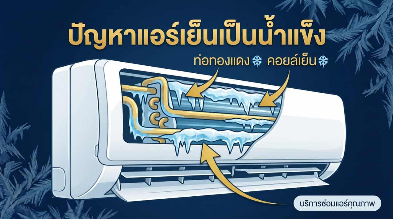 น้ำแข็งเกาะท่อทองแดงและแผงคอยล์เย็น อาการน้ำยาแอร์รั่ว