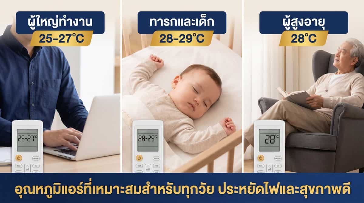 อุณหภูมิแอร์ที่เหมาะสมตามวัย วัยทำงาน ทารก เด็ก ผู้สูงอายุ
